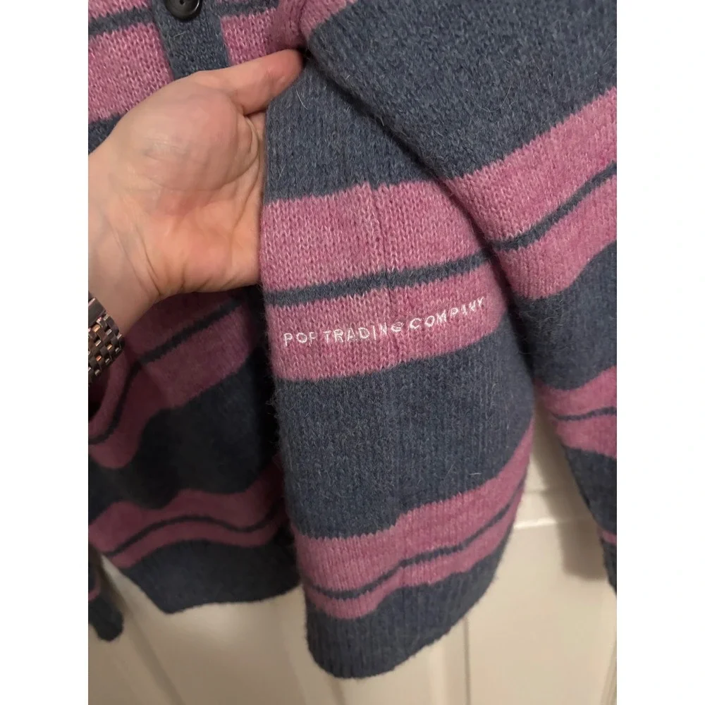 Pop Trading Company | Captain Knitted Cardigan Mohair Blend Anthracite Pink Sz M